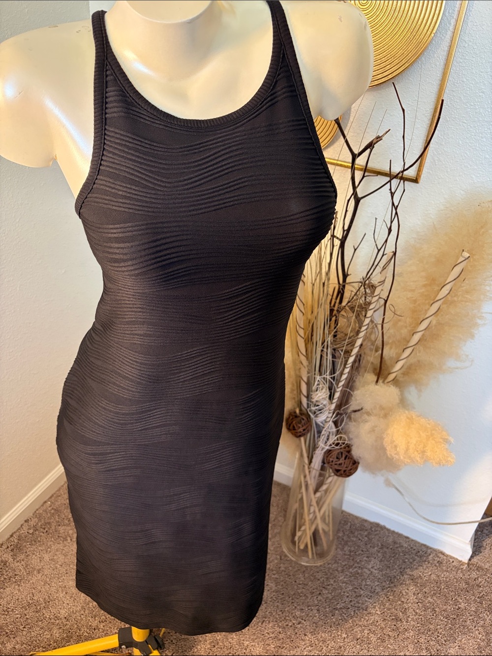 *Planet Gold Black Ribbed Midi Tank Dress